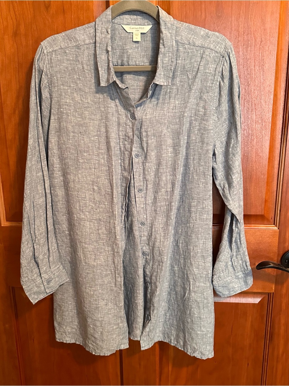 Garnet Hill Long-Sleeve Linen Shirt in Heather Blue